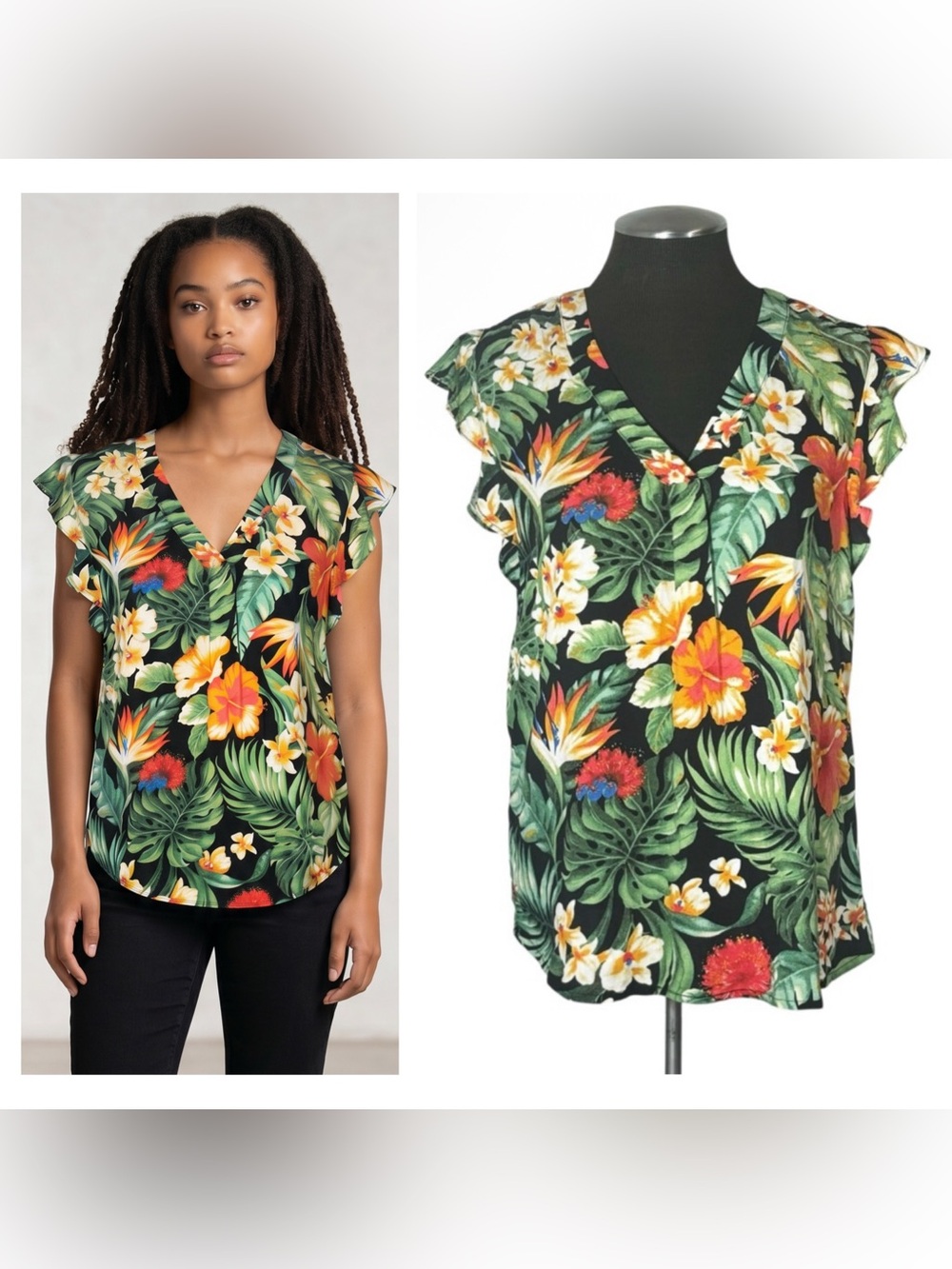 Anne Carson - Multicolor Floral Flutter V-Neck Top – Small